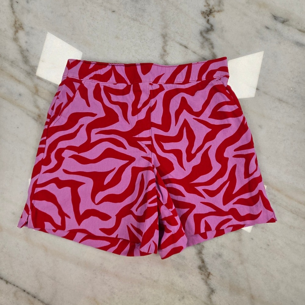 Spanx Polished Shorts Womens S Pink Red Zebra Print Stretch Twill 20371R Preppy
